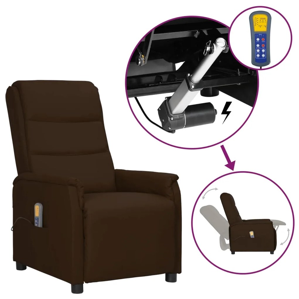 vidaXL Poltrona de massagens elevatória couro artificial castanho