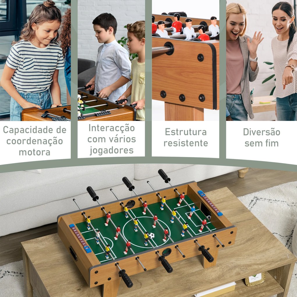 HOMCOM Matraquilho de Mesa para Crianças acima de 6 Anos Jogo de Mesa de Futbol de Madeira com 2 Bolas 6 Varas 2 Marcadores de Pontos 18 Jogadores 69x36,5x22cm Madeira