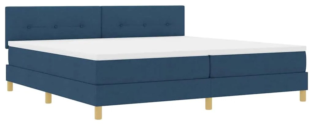 Cama Box Spring com Colchão &amp; LED Azul 200x200 cm Tecido