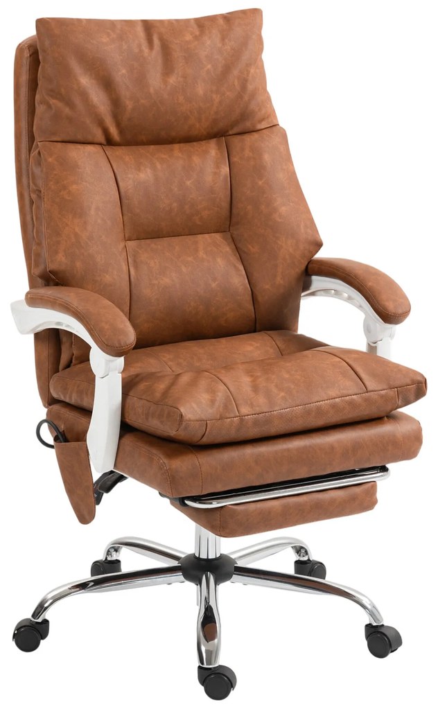 HOMCOM Cadeira de Escritório com Suporte Lombar Inflável Estofada em PU Cadeira de Secretária Giratória com Apoio para Pés Encosto Reclinável Encosto Alto Altura Ajustável 65x76x113-121 cm Marrom