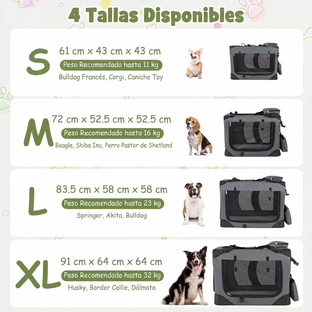 Transportadora dobrável tamanho L 83,5 x 58 x 58 cm para animais de estimação, com janelas de rede, 3 portas, cama felpuda e bolsos removíveis, para u