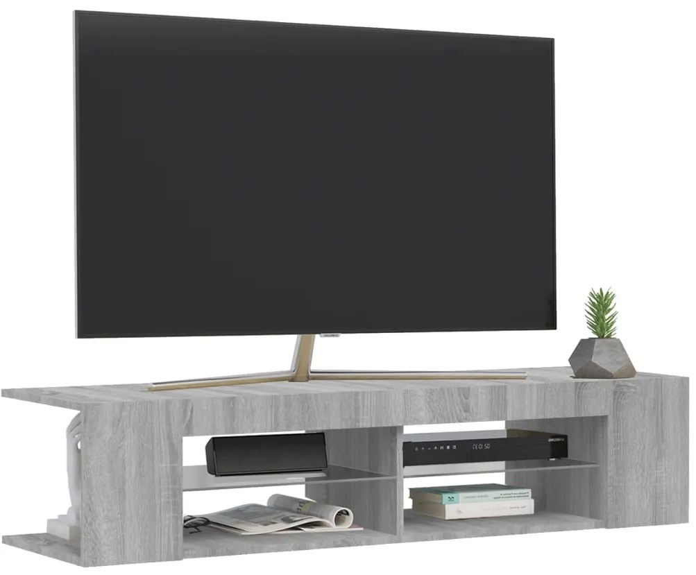 Móvel de TV com luzes LED 135x39x30 cm cinzento sonoma