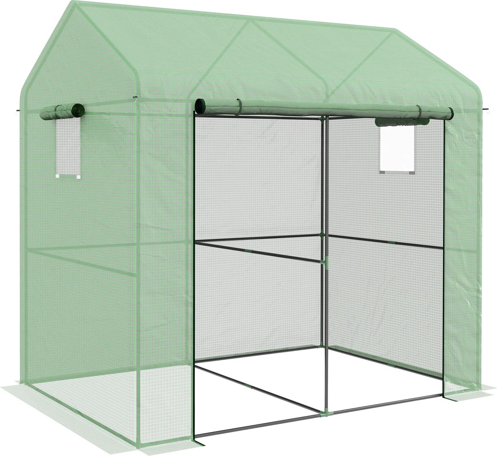 Estufa de jardim 200 C x 140 L x 200 A cm com 2,8 m², com 1 porta enrolável grande e 2 janelas, verde