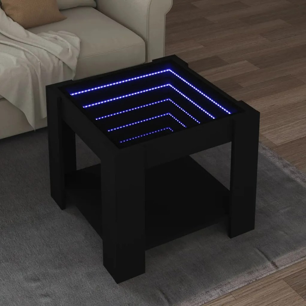 vidaXL Mesa de centro c/ LEDs 53x53x45 cm derivados de madeira preto