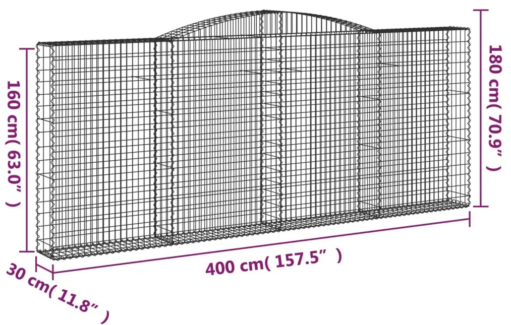 Cestos gabião arqueados 3pcs 400x30x160/180cm ferro galvanizado