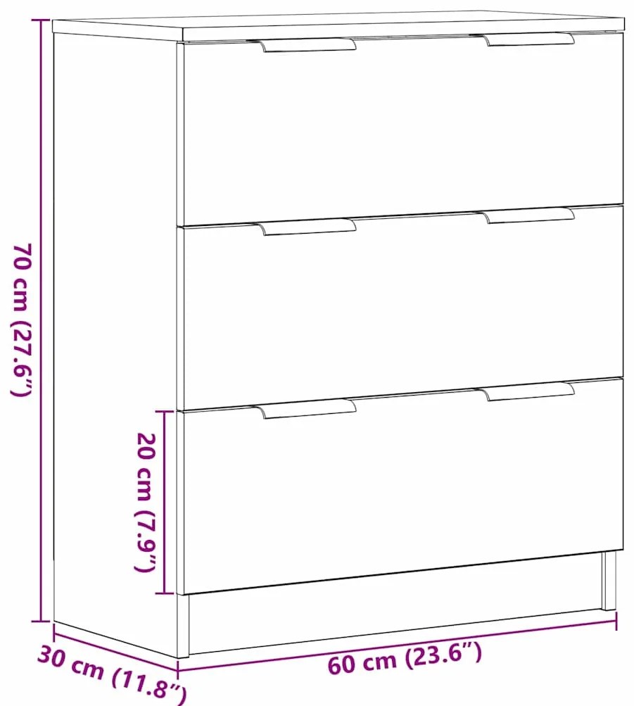 Buffet de Carvalho Preto vidaXL 60x30x70 cm em Madeira Fabricada