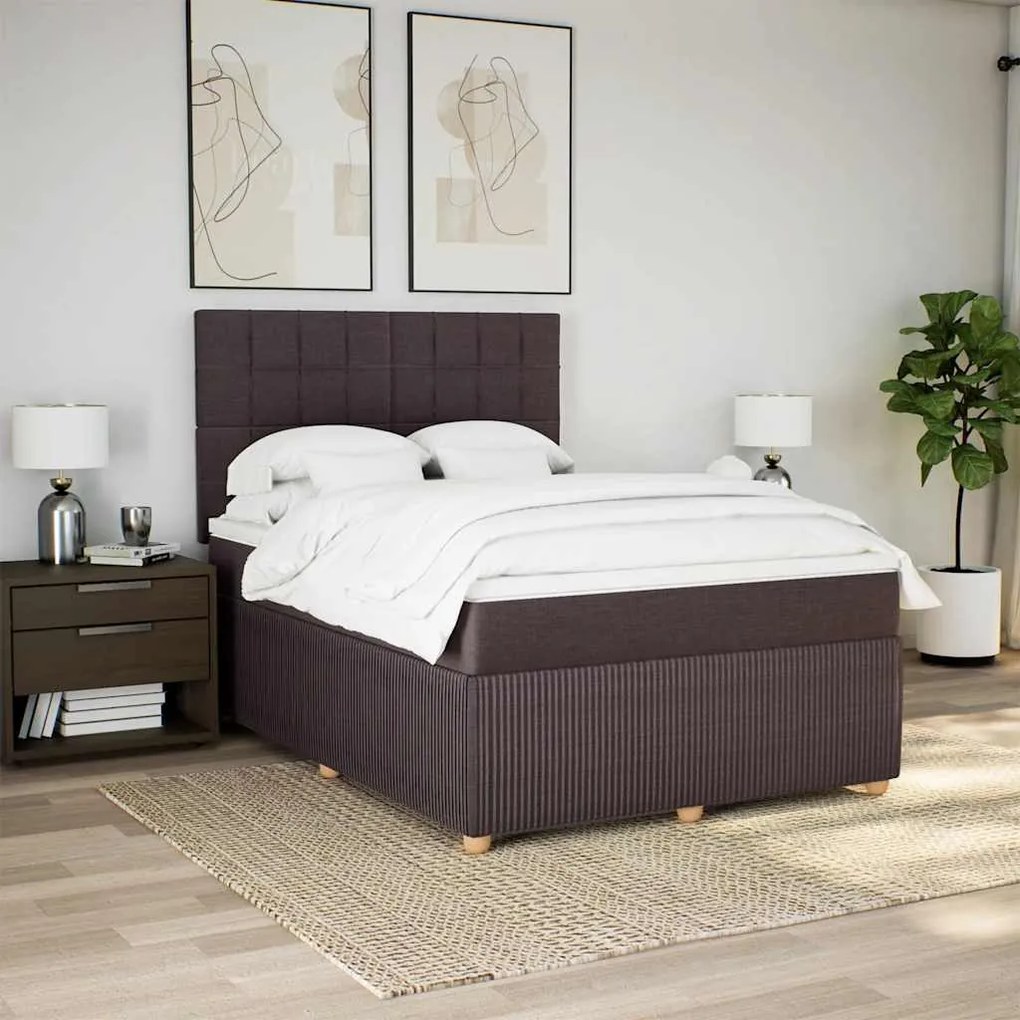 Cama com molas/colchão 160x200 cm tecido castanho-escuro
