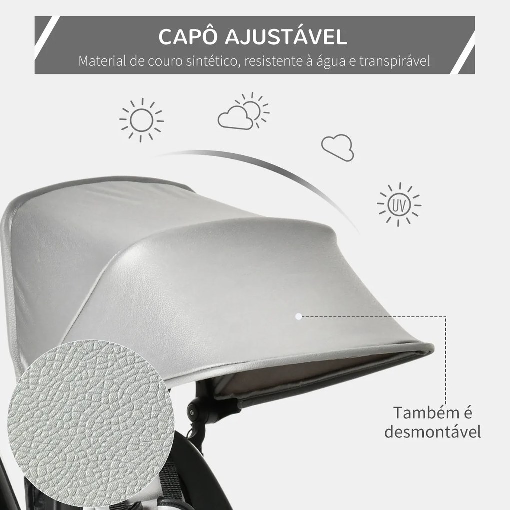 Triciclo Infantil 4 em 1 Bicicleta para Crianças 1-5 Anos com Assento Giratório Capô Ajustável Guidão de Empurre e Apoio para os Pés Dobrável 111,5x52