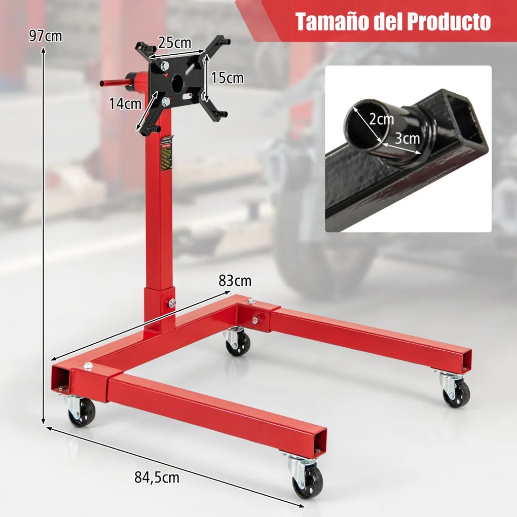 Suporte para motor com capacidade para 680 Kg 4 rodas resistentes com rotação de 360° e 4 braços ajustáveis Vermelho