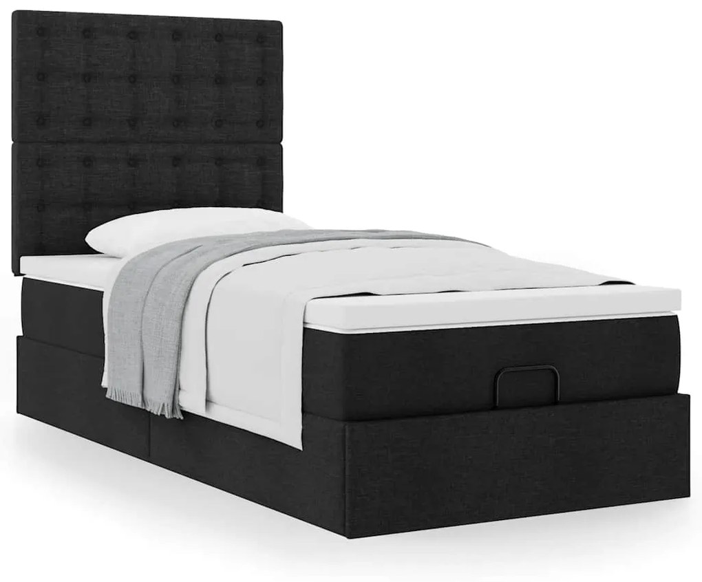 Estrutura de cama otomana com colchão preto 80x200cm tecido