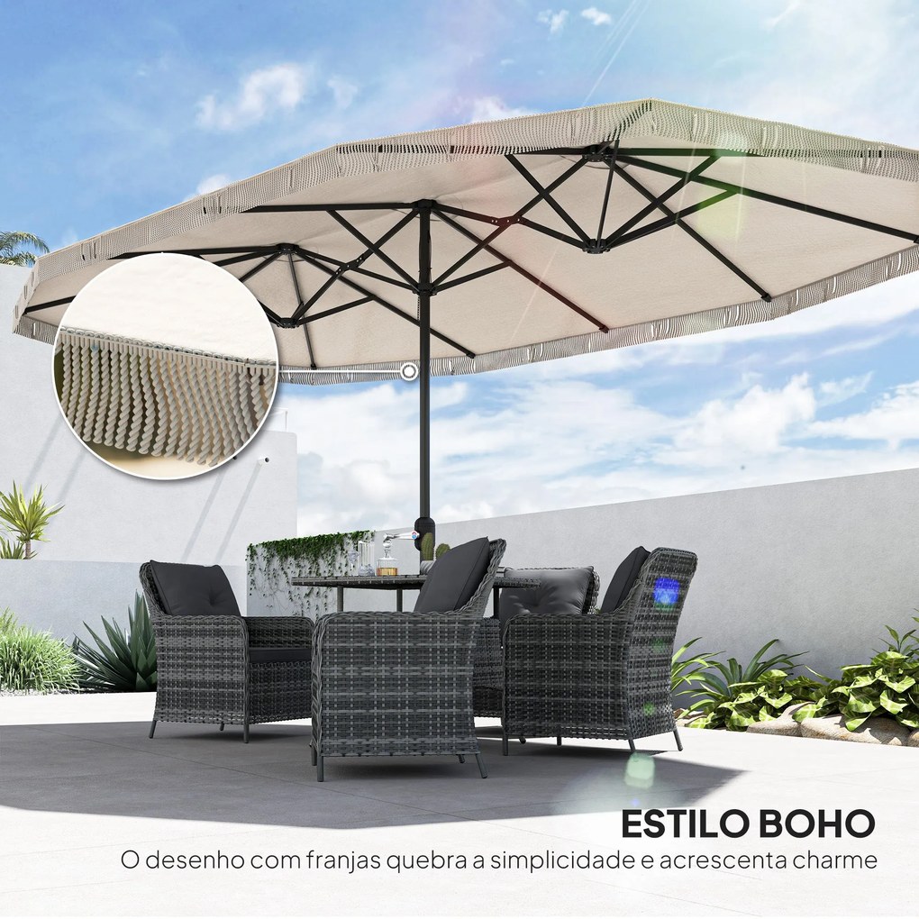 Chapéu de Sol Duplo 4,5x2,65 m Chapéu de Sol para Exterior com Manivel