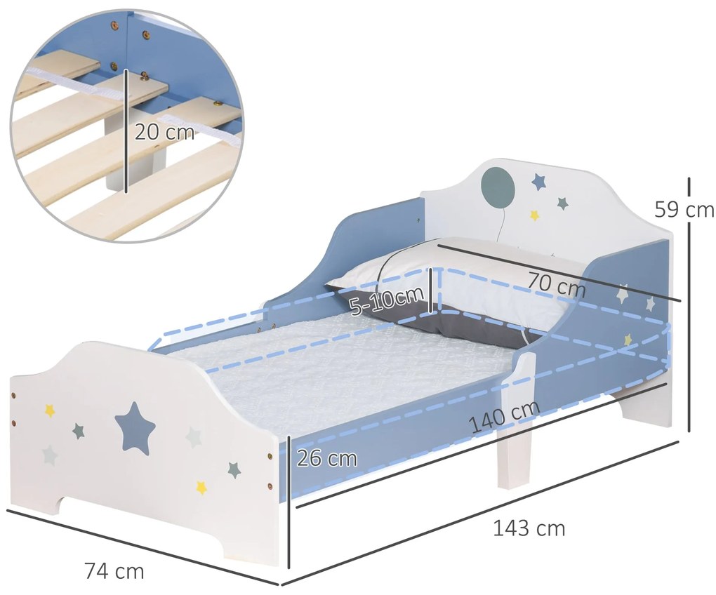 Cama Infantil "Estrelinha" – 143x74x59 cm – Azul e Branco
