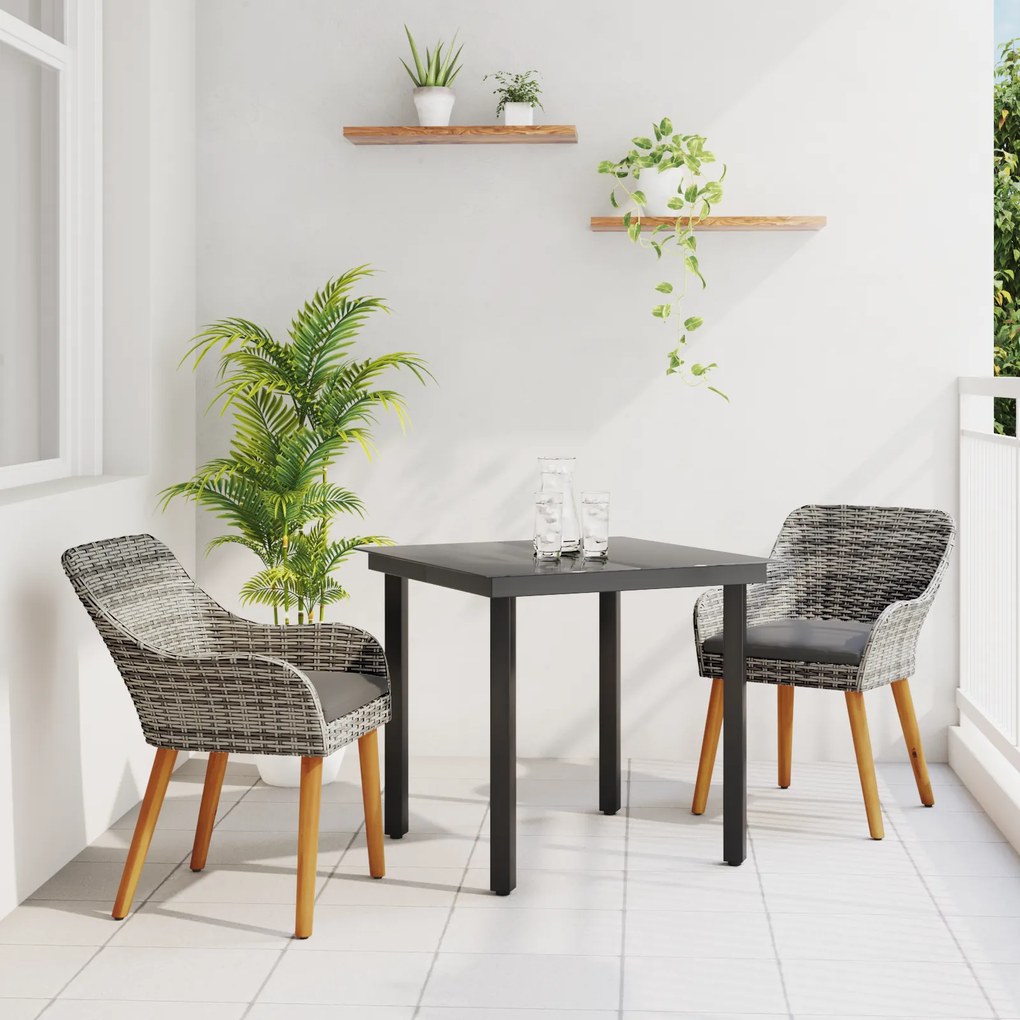 vidaXL Conjunto de Jantar de Jardim de 3 Peças em Vime Cinza