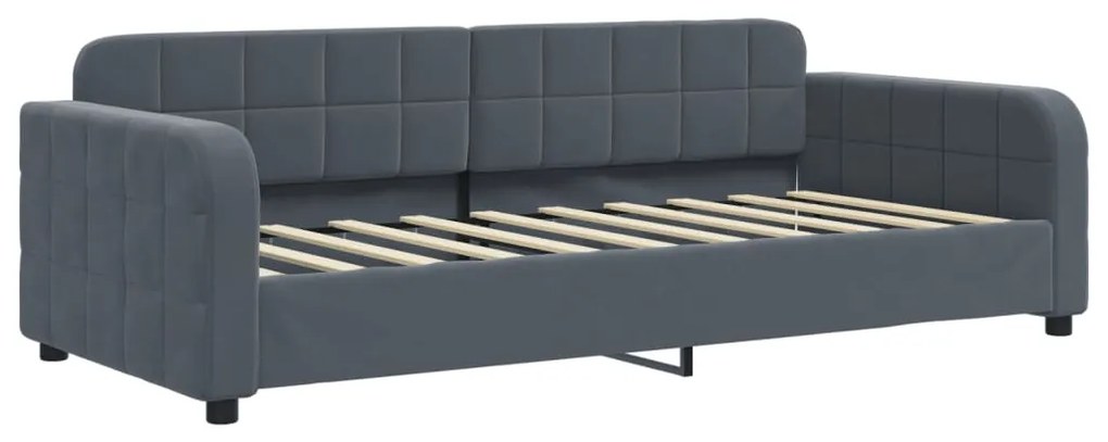 Sofá-cama c/ gavetão e colchões 90x190cm veludo cinzento-escuro