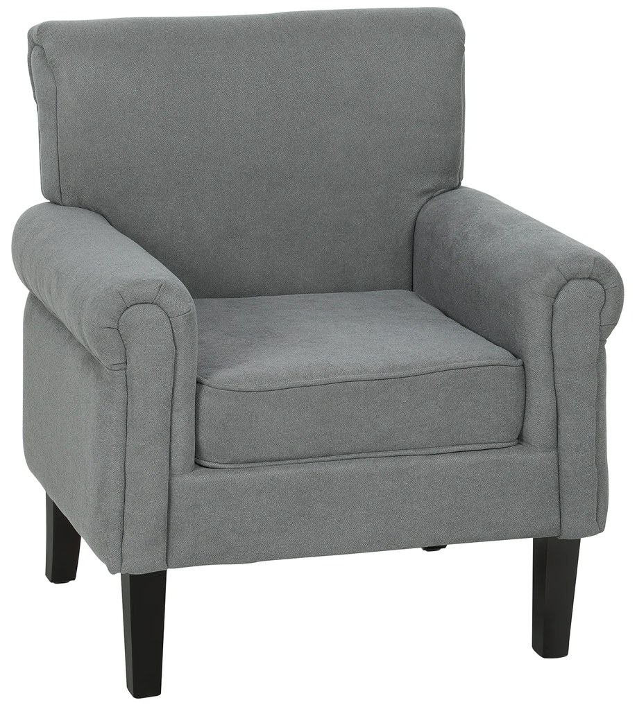 HOMCOM Poltrona Estofada em Tecido Poltrona Relax com Apoio para os Braços Assento Amovível e Lavável Pés de Madeira 79x78x87 cm Cinza Escuro | Aosom Portugal