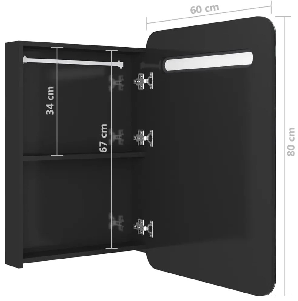 Armário espelhado casa de banho LED 60x11x80 cm preto brilhante