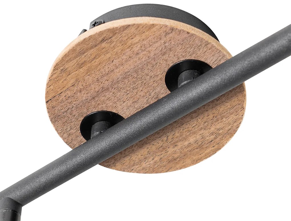 Candeeiro de teto preto com vidro fumê e madeira 2-luzes - Vidro