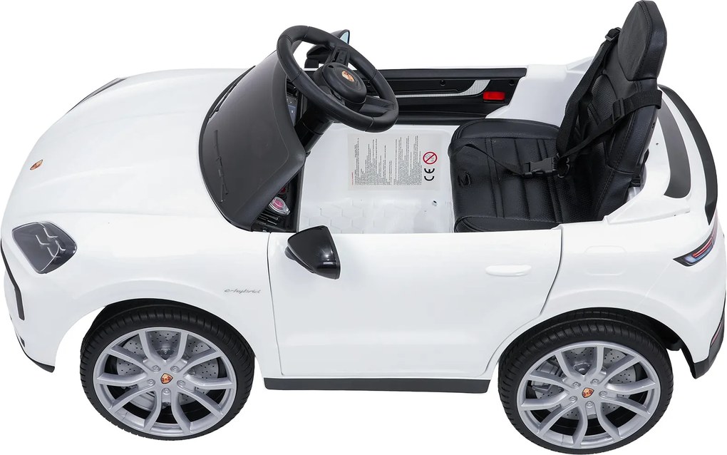 Carro elétrico para Crianças 2 a 5 anos 12V Porsche Cayenne, Rodas de espuma EVA, Controlo Remoto, assento Couro ecológico preto Branco