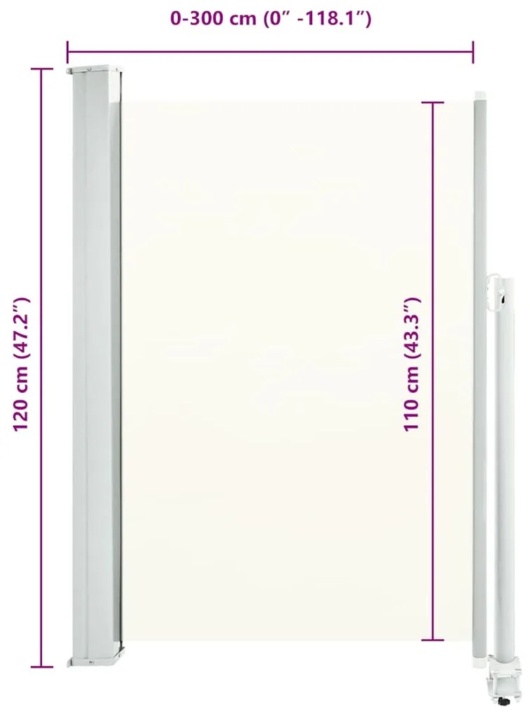 Toldo lateral retrátil para pátio 120x300 cm creme