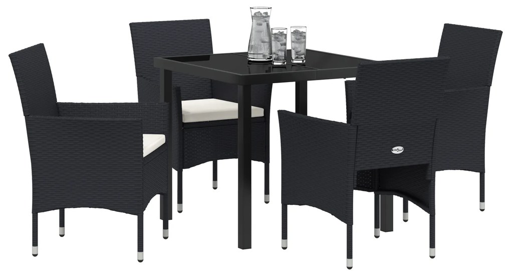 Conjunto de Jantar de Jardim 5 Peças Preto Rattan Polietileno