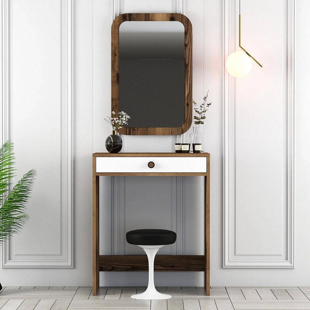Mesa de Maquilhagem Lizbon Mirror – Nogueira e Branco – 70x40x84,7 cm