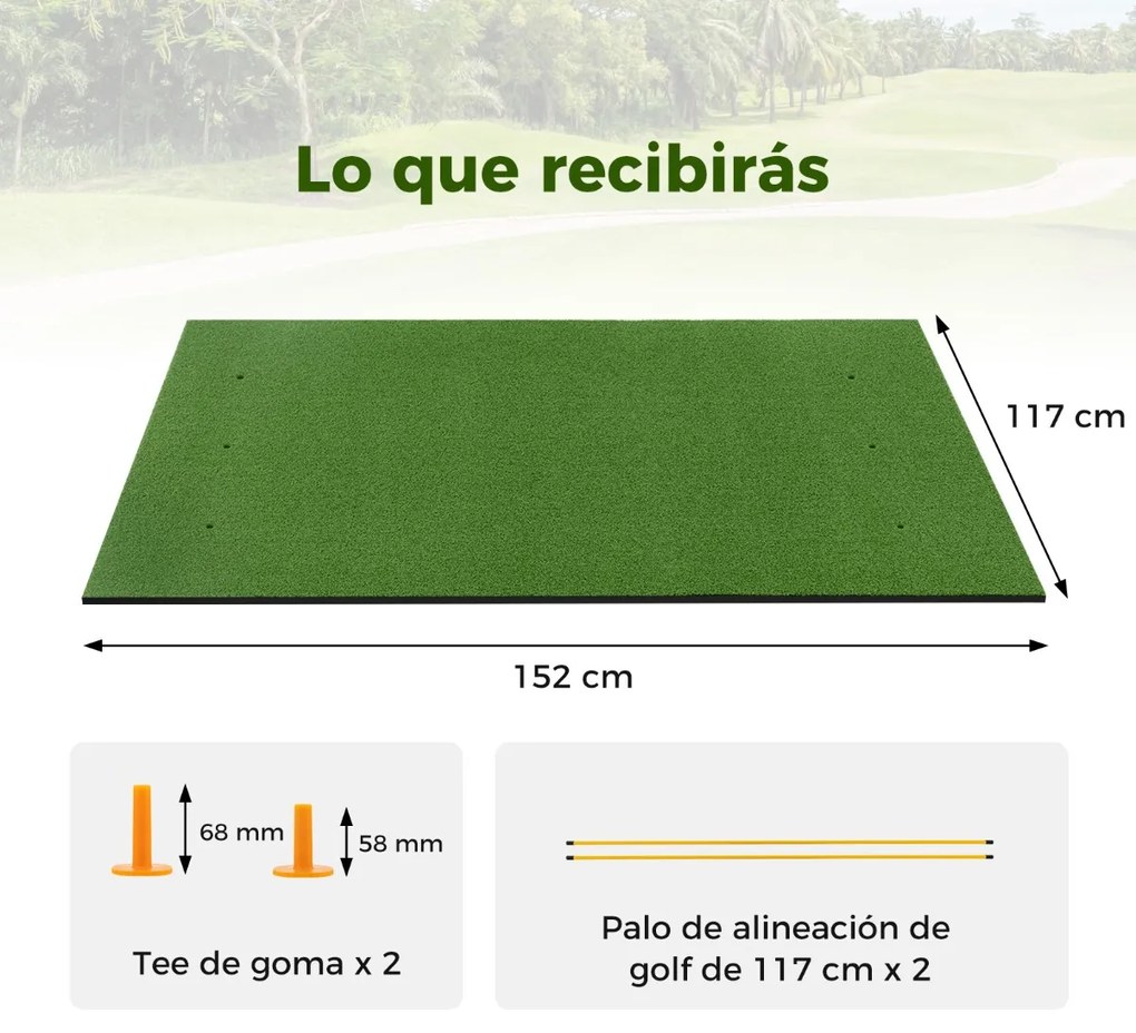 Tapete de golfe de relva sintética 3 em 1 para utilização no interior e no exterior 152 x 117 x 3,2 cm Verde