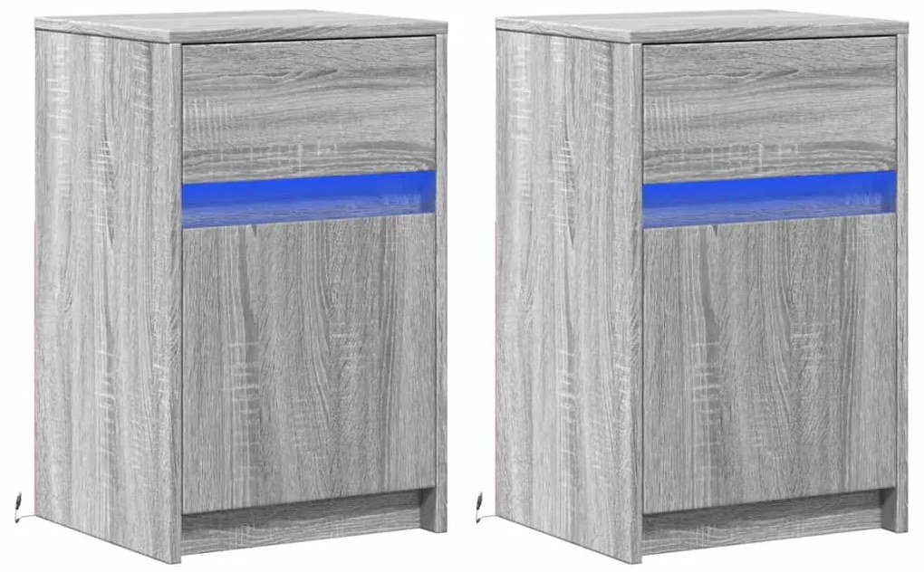 Mesas cabeceira c/ LEDs 2 pcs derivados madeira cinza sonoma
