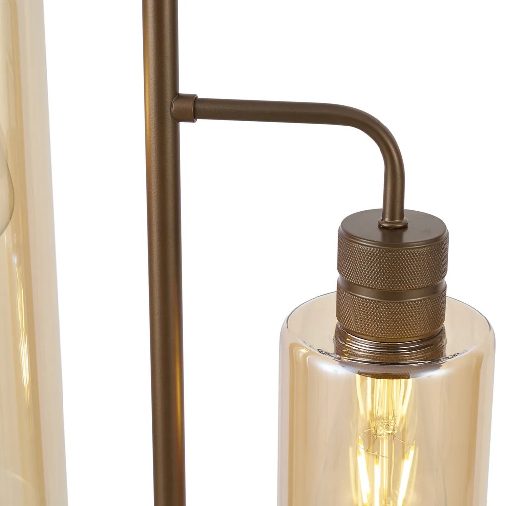 Candeeiro de pé Hotel Chic bronze escuro com vidro âmbar 2 luzes - Stavelot Chique de hotel