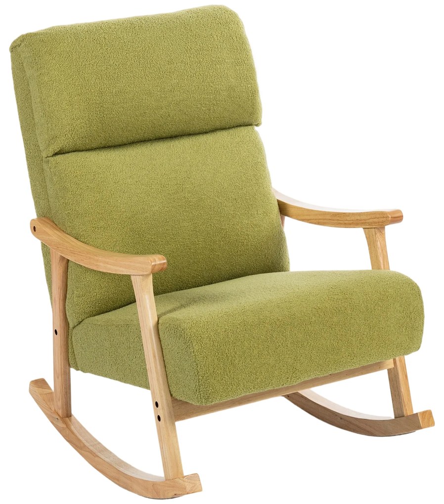 Cadeira Baloiço Moderna em Borrego com Apoio para os Braços de Madeira de Faia Poltrona de Amamentação 65x90x98 cm Verde claro