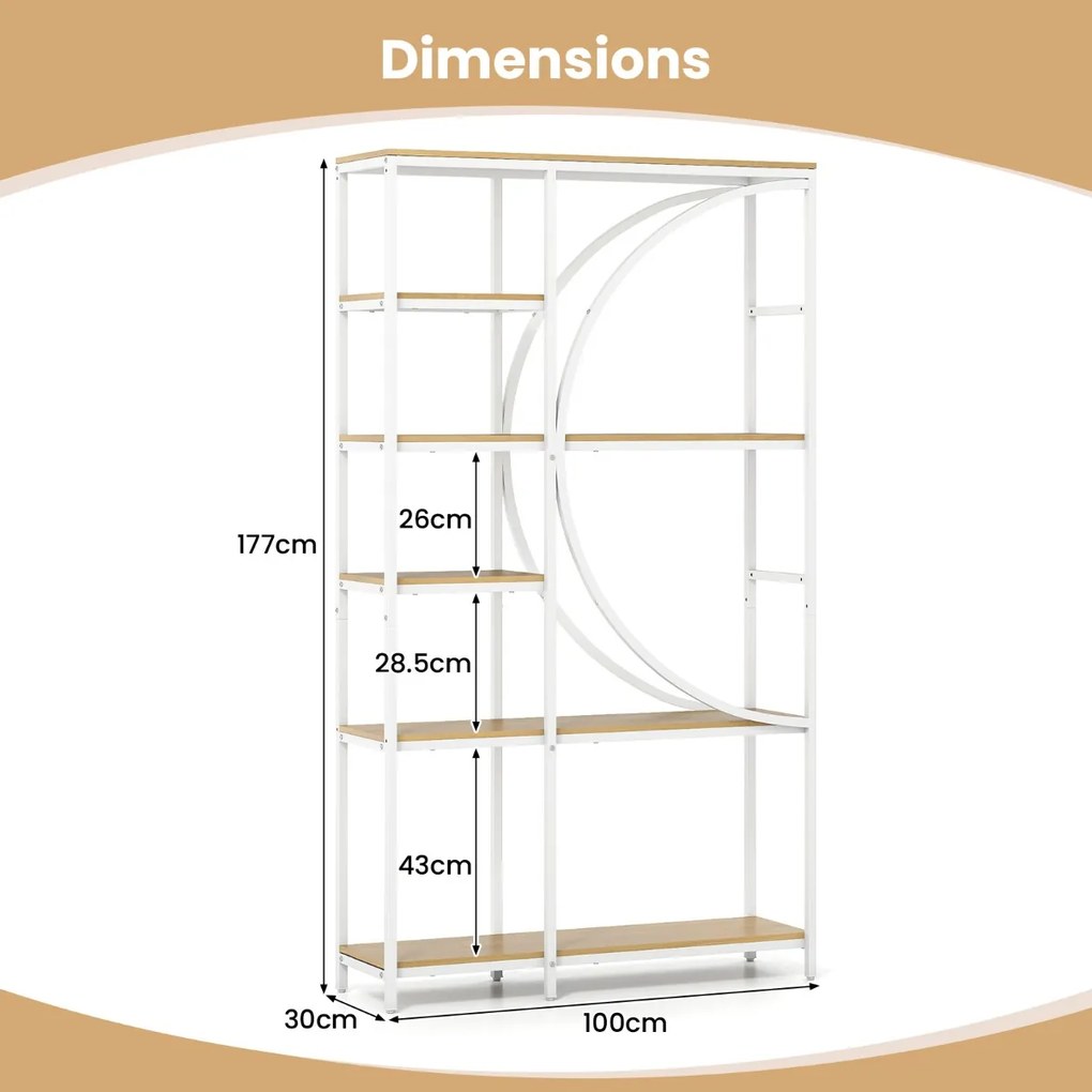 Estante de 6 níveis 100 x 30 x 177 cm com prateleiras de armazenamento abertas Branco e natural