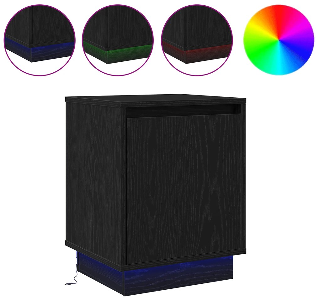 Cômodas de Cabeceira com Luzes LED 2 pcs Preto 39x34,5x50 cm