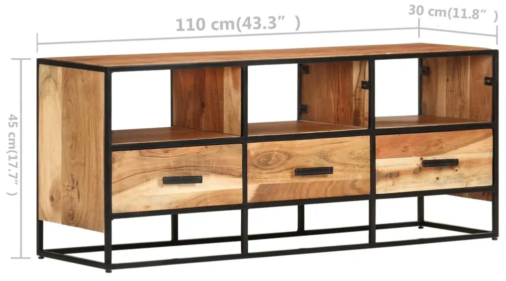 Móvel de TV 110x30x45 cm madeira de acácia maciça