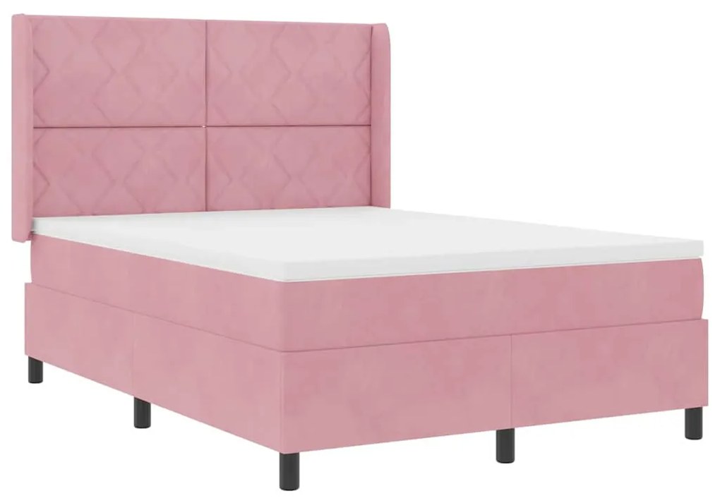 Cama Box Spring com Colchão &amp; LED Rosa 140x190 cm Veludo