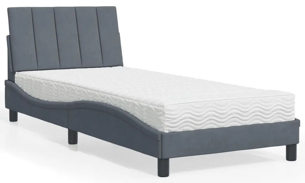 vidaXL Cama com colchão 80x200 cm veludo cinzento-escuro