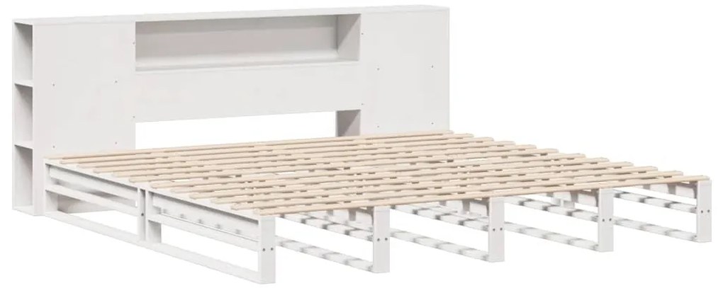 Cama com estante sem colchão 200x200 cm madeira maciça branco