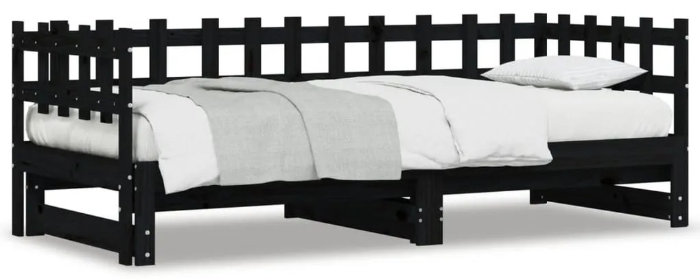 Sofá-cama de puxar 2x(90x200) cm pinho maciço preto