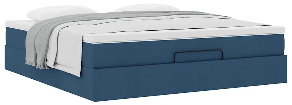 Estrutura de cama otomana com colchão 160x200 cm tecido azul