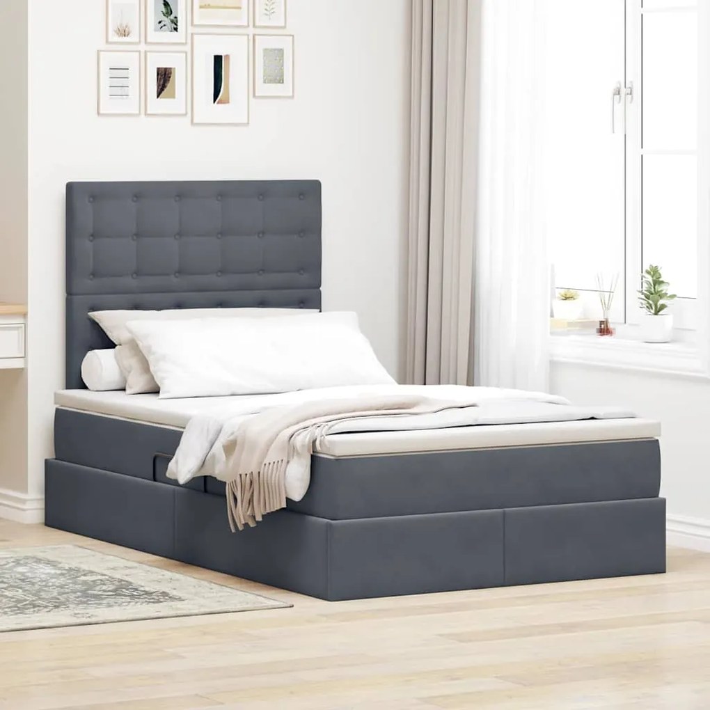 vidaXL Cama com arrumação e colchão Cinza Escuro 120 x 200 cm Veludo