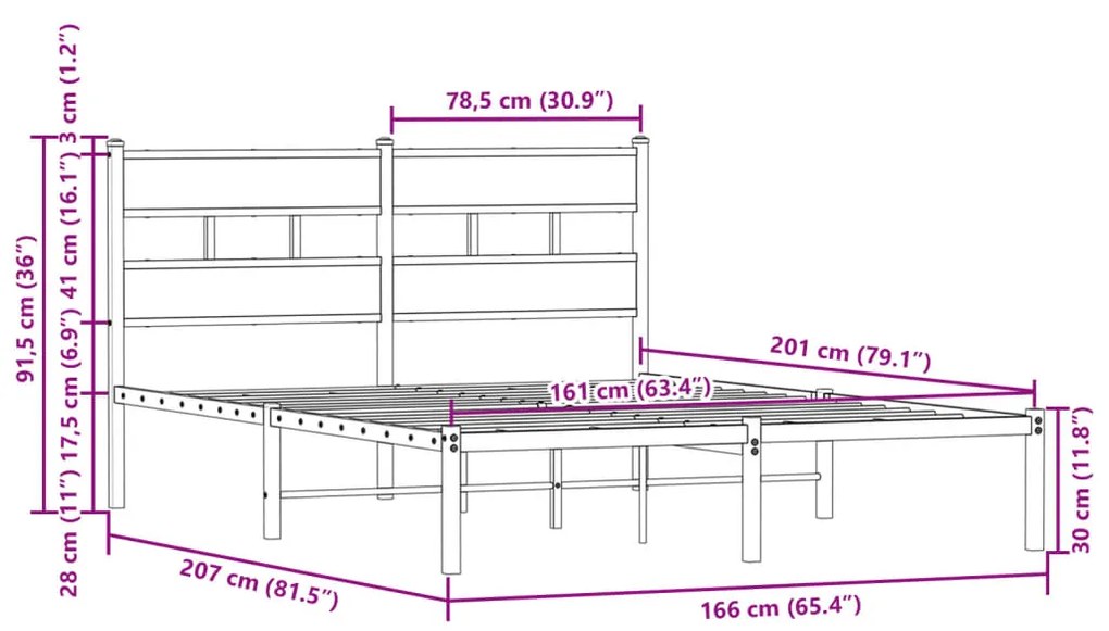 Cama sem colchão com cabeceira 160x200 cm carvalho castanho