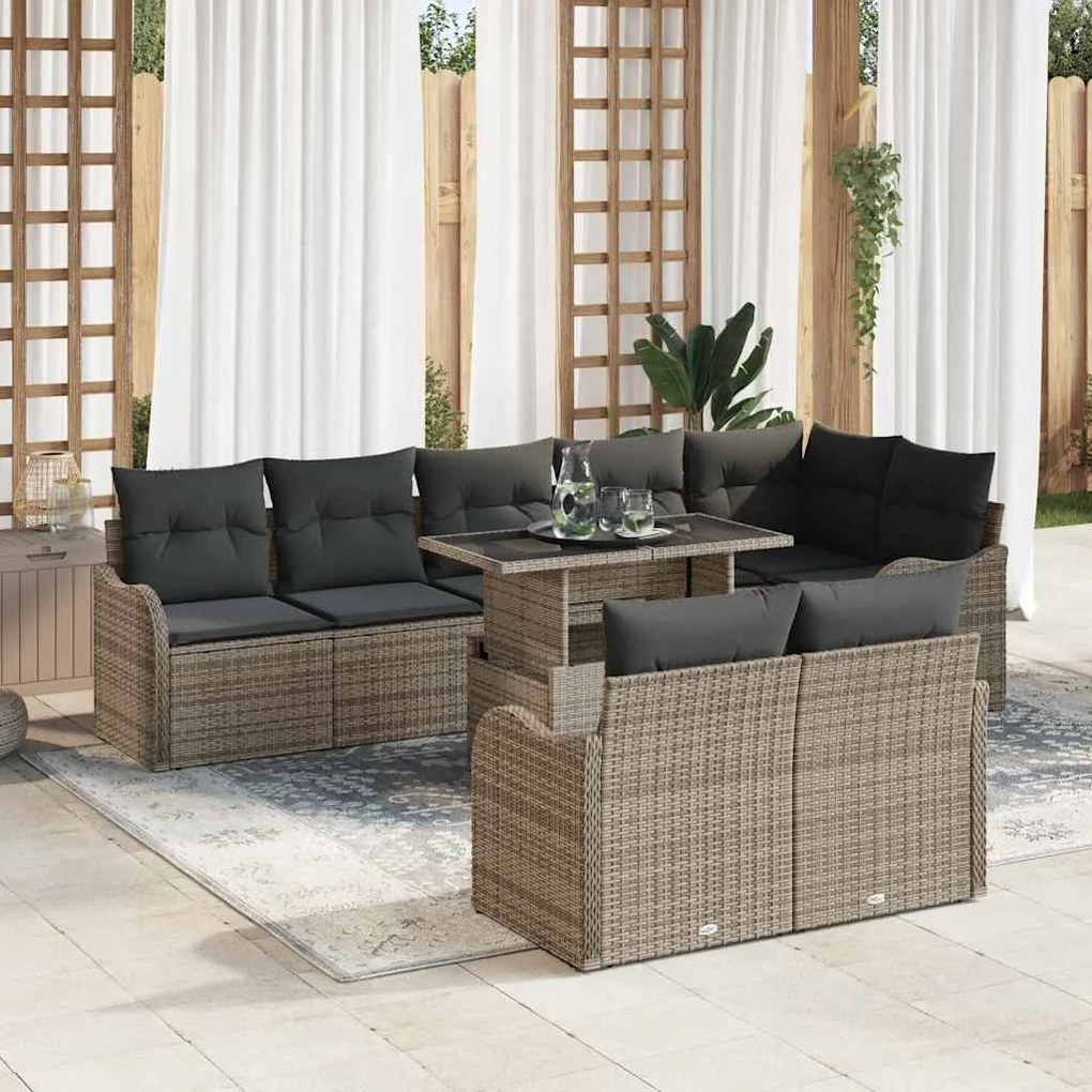 vidaXL Conjunto de lounge com almofada 9 pcs Cinzeto Rattan Sintético