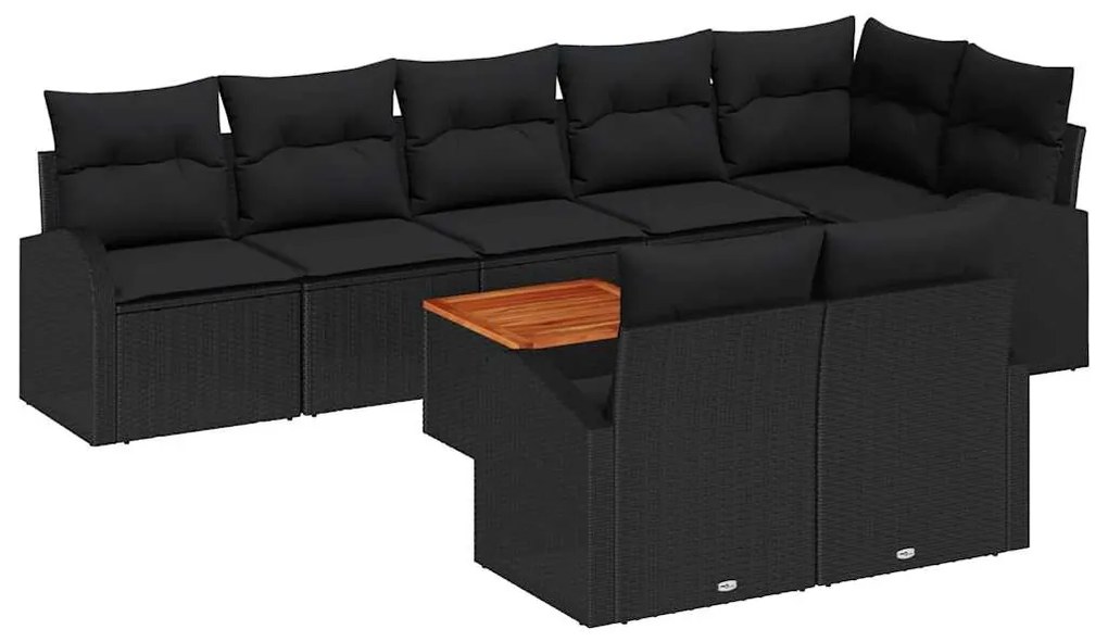 Conjunto de Sofá Jardim de 9 Peças com Almofadas Preto Polirattan Acác