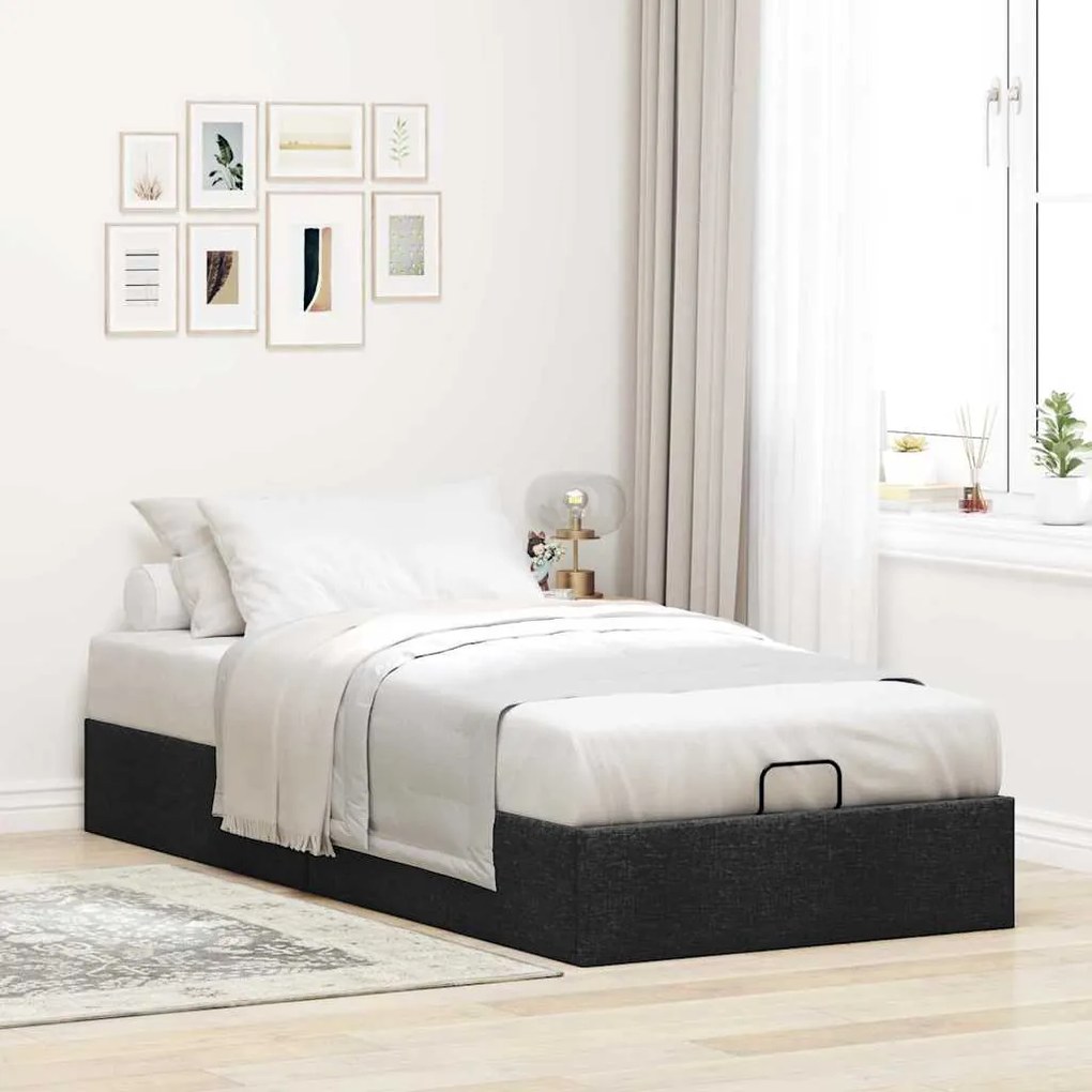 Estrutura de cama otomana sem colchão 100x200 cm tecido preto