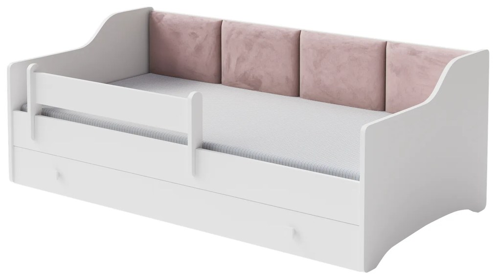 Cama infantil/individual Erik 160x80 branca - painel rosa - colchão e estrado incluído