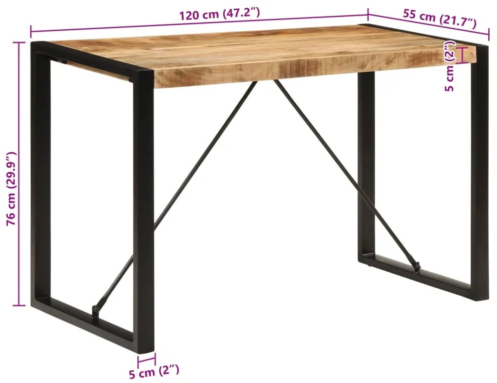 Mesa de jantar 120x55x76 cm madeira de mangueira maciça áspera