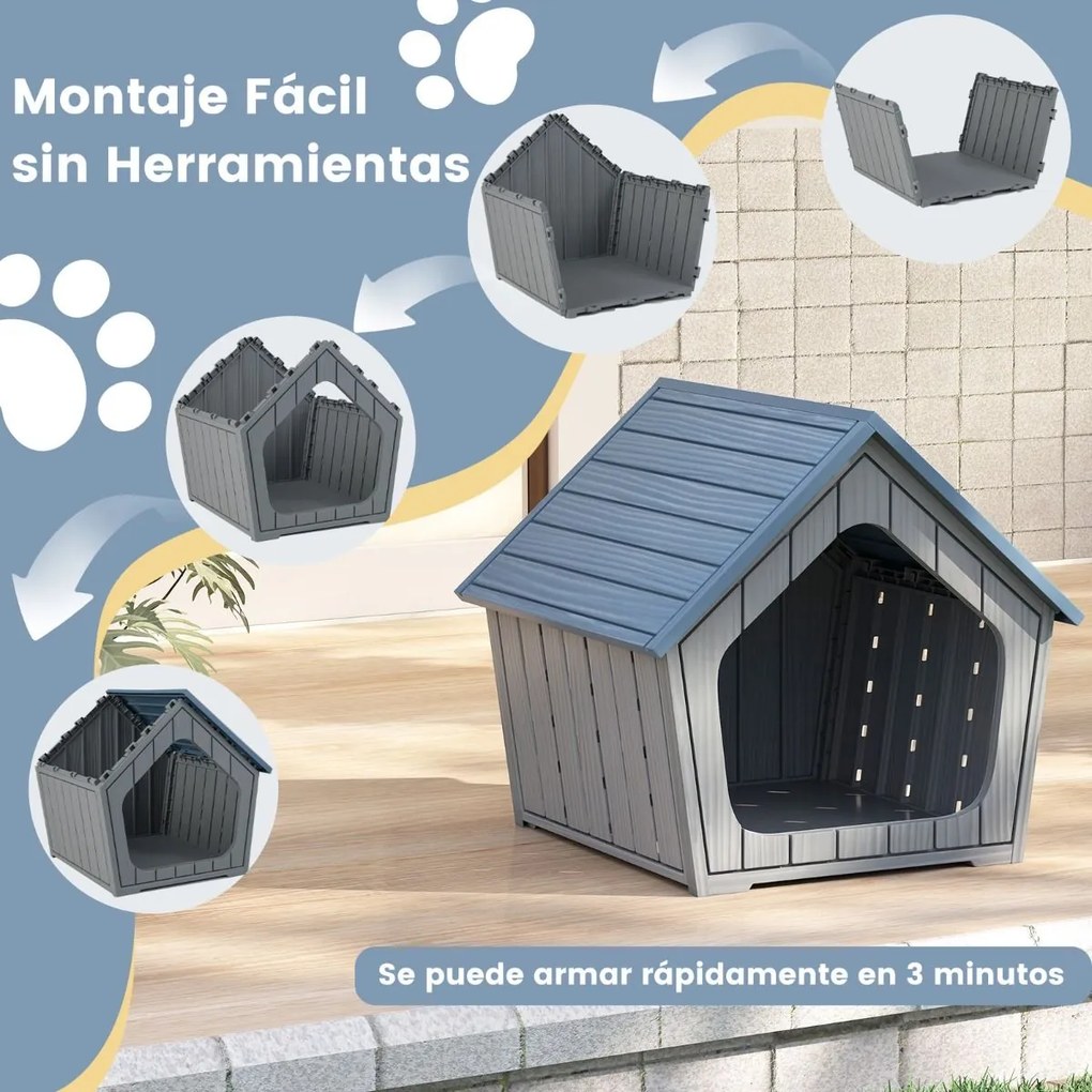 Casota para cães pequenos 59,5 cm x 57 cm x 58 cm interior e exterior com ventilação e telhado inclinado Azul