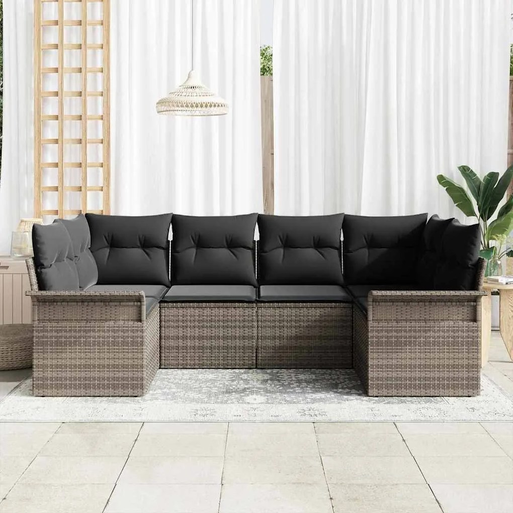 Conjunto de Sofá de Jardim vidaXL com Almofadas Cinza Polirattan