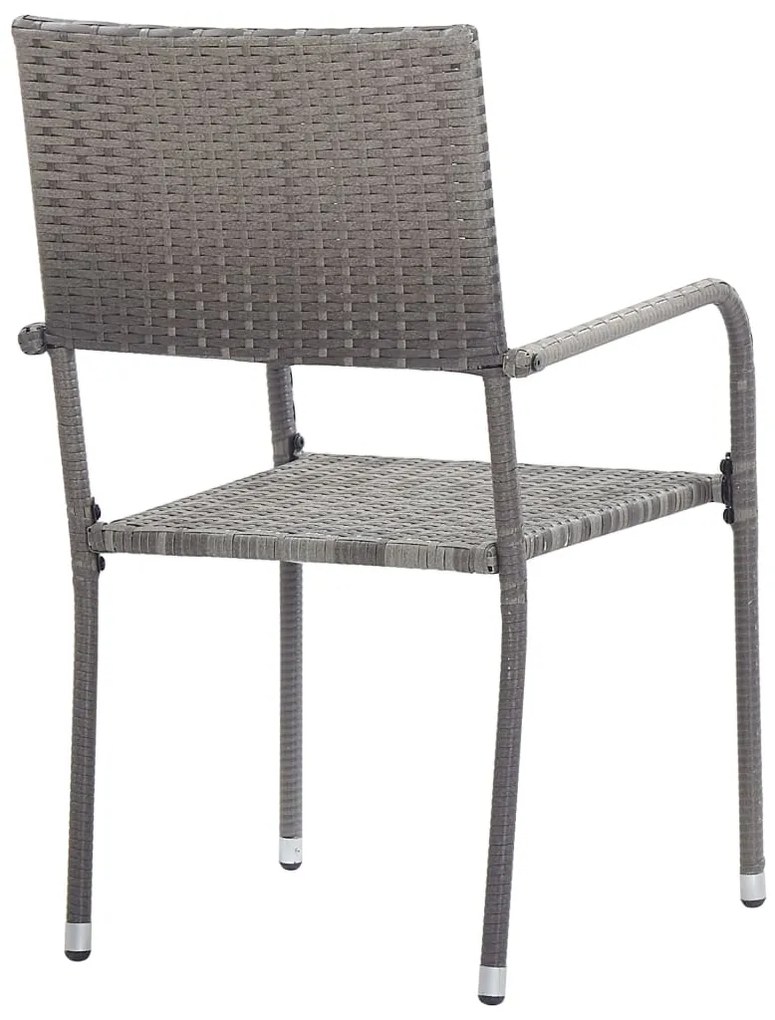 3 pcs conjunto de jantar para jardim vime PE cinzento