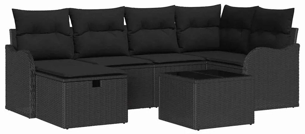 Conjunto de sofá de jardim com 7 peças e almofadas pretas em rattan si