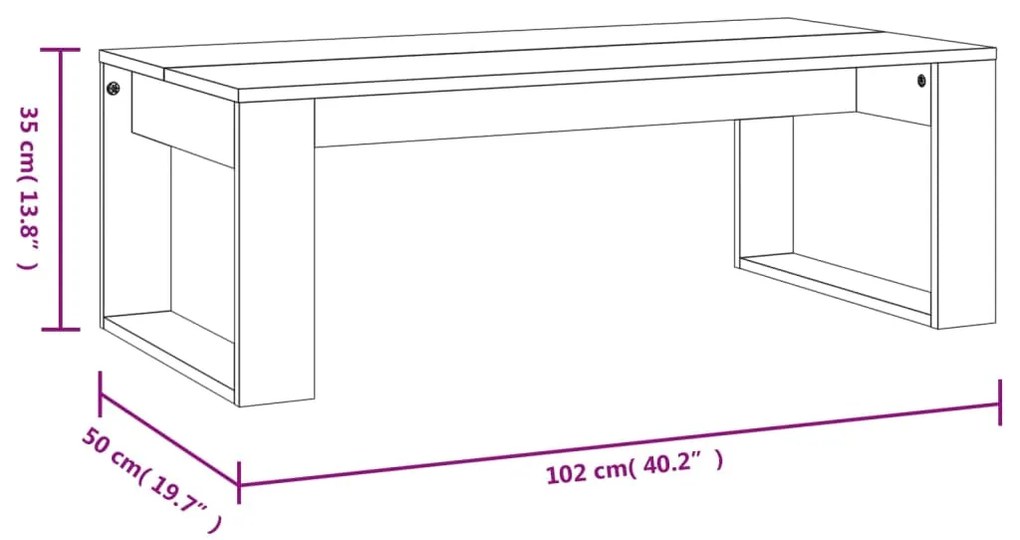 Mesa de centro 102x50x35 cm derivados madeira carvalho fumado