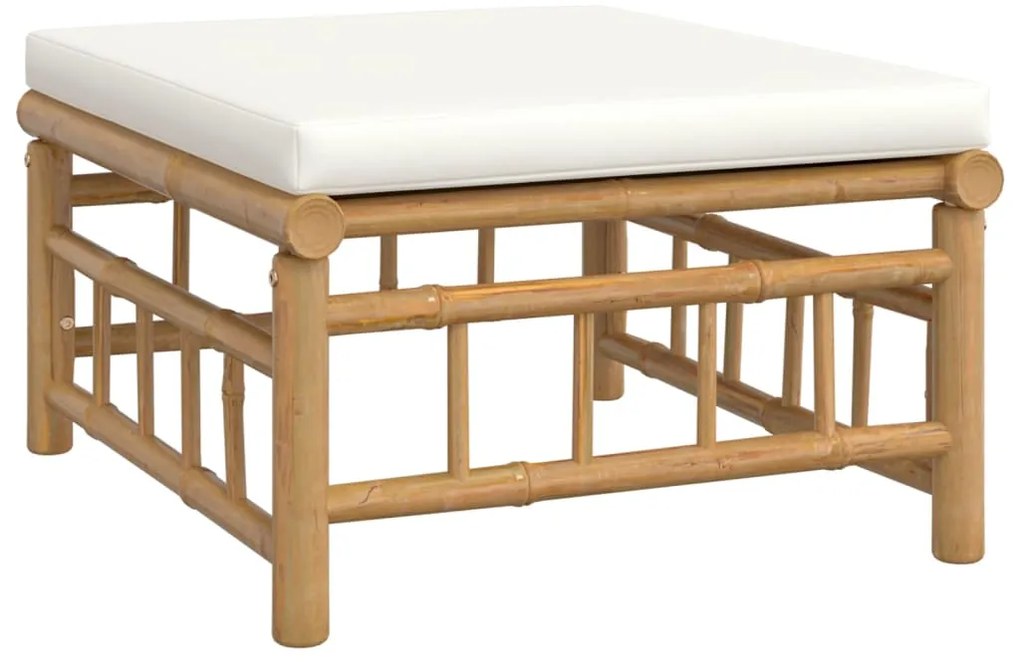 6 pcs conjunto lounge de jardim bambu c/ almofadões branco nata